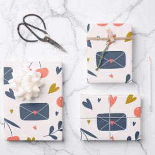 Lieben und Herzen Moderne Minimalistisch Geschenkpapier Set