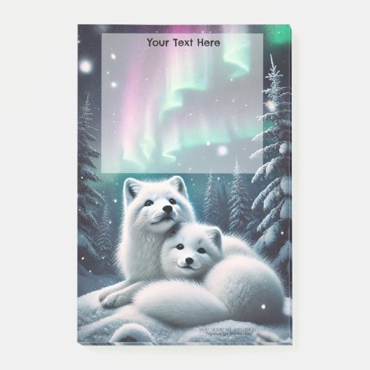 Liebende arktische Füchse Nordlichter Schneefresse Post-it Klebezettel (Vorderseite)