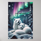 Liebende arktische Füchse Nordlichtschneewald Poster (Vorne)