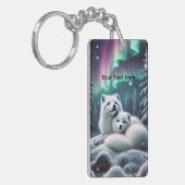 Liebende arktische Füchse Nordlichtschneewald Schlüsselanhänger (Vorderseite links)