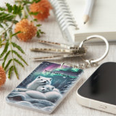 Liebende arktische Füchse Nordlichtschneewald Schlüsselanhänger (Vorderseite rechts)