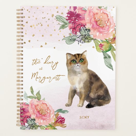 Liebende Cat Illustration Blume Girl's Daily Diary Planer (Vorderseite)