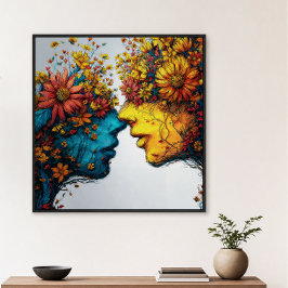 Liebende in Blüten - Florale Gesichter Kunst Poster