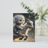 Liebende Katze, die eine Ziege reitet Postkarte (Stehend Vorderseite)