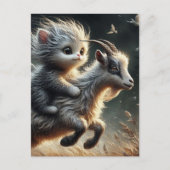 Liebende Katze, die eine Ziege reitet Postkarte (Vorderseite)