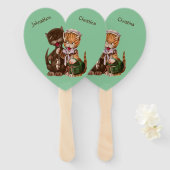 Liebende Katzenpaare, die Raten teilen, Minze grün Fächer (Vorne und Hinten)