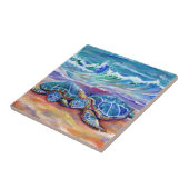 Liebende Meeresschildkröten umarmt Fliese (Seite)