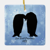 Liebende Pinguin Couple Weihnachten Keramikornament (Vorderseite)