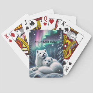 Liebende Polarfuchs Nordlichter Verschneiter Wald Spielkarten