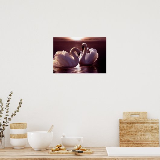 Liebende Schwäne als Herz Poster (Küche)
