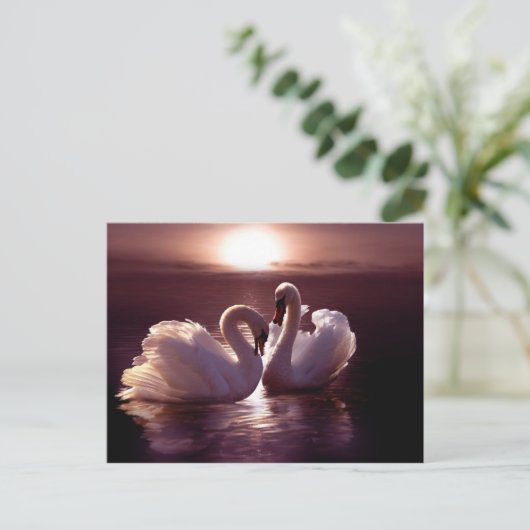 Liebende Schwäne als Herz Postkarte (Stehend Vorderseite)