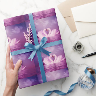 Liebende Schwäne formen Herz Lila rosa Personalisi Geschenkpapier