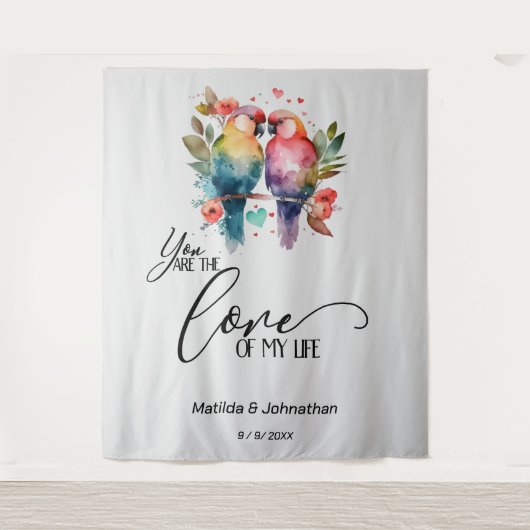 Liebende Vögel. Du bist die Liebe meines Lebens! Wandteppich (Vorderseite)