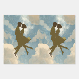 Liebendes Paar in der Blaue Himmel Collage Geschenkpapier Set