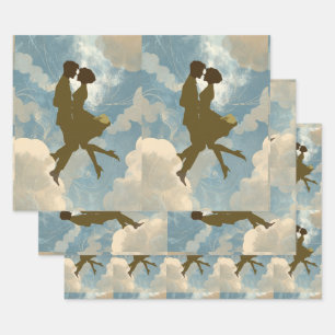 Liebendes Paar in der Blaue Himmel Collage Geschenkpapier Set