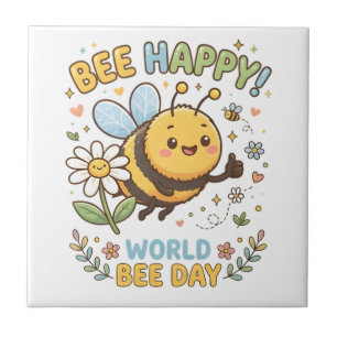 Liebenswerte "Bee Happy!"-Illustration für den Wel Fliese