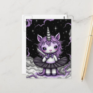 Liebenswerte Fantasy-Lila-Einhorn-Tutu mit Messer Postkarte