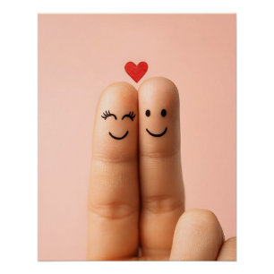 Liebenswerte Fingerpaar-Kunst, süße Finger-Gesicht Poster