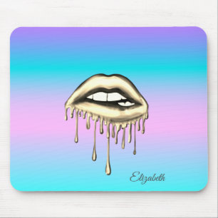 Liebenswerte goldene metallische tropfende Lippen  Mousepad