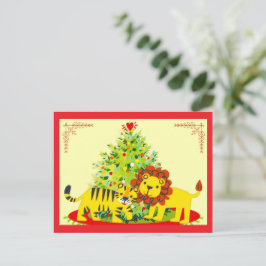 Liebenswerte Löwen- & Tiger-Weihnachts-Postkarte Feiertagspostkarte