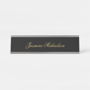 Liebenswerte Schicke Kalligrafie Name Schwarz & Go Schreibtischnamensplakette