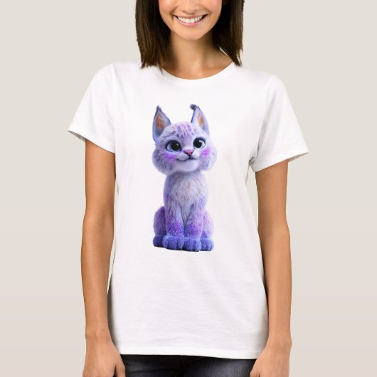 Liebenswerte violette Luchs-Kätzchen-Illustration T-Shirt (Vorderseite)