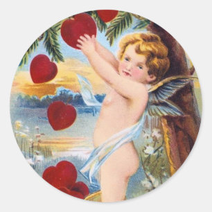 Liebenswerter Cupid Valentinstag - Vintage! Runder Aufkleber