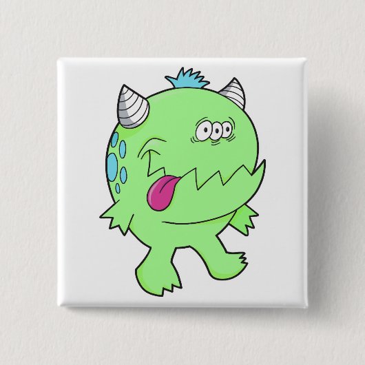 liebenswerter grüner Zungenbeißermonster Button (Vorderseite)