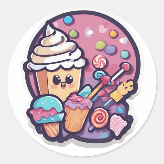 Liebenswerter Kawaii Candy Cupcake Aufkleber | Süß (Vorderseite)