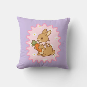 Liebenswerter Lila Hase Karotte & Gänseblümchen  Kissen