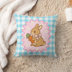 Liebenswerter lila Hase Karotte & Gänseblümchen  Kissen
