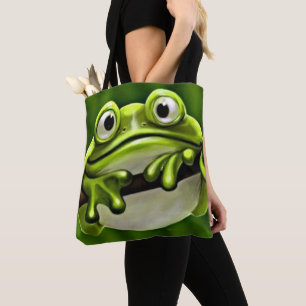 Liebenswerter Lustiger Süßer Grüner Frosch In Baum Tasche