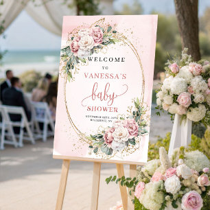Liebenswerter rosafarbener floraler Babyshower-Wil Poster