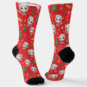 liebenswertes Kätzchen und Weihnachts-Icons-Muster Socken
