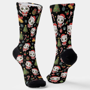 liebenswertes Kätzchen und Weihnachts-Icons-Muster Socken