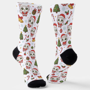 liebenswertes Kätzchen und Weihnachts-Icons-Muster Socken