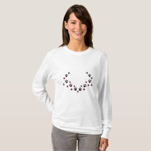 Liebenswertes Pfoten- und Herz-Muster-Shirt T-Shirt