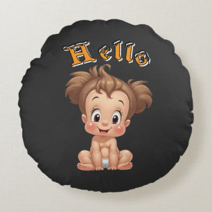 Liebenswürdige Cartoon Baby Sitting Cheerfully wit Rundes Kissen