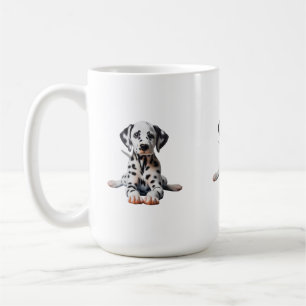 Liebenswürdiger Dalmatian Puppy Doing Cobra Pose Y Kaffeetasse