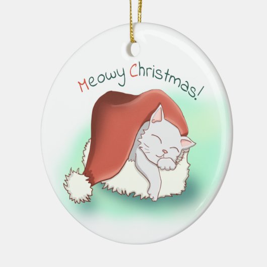 Liebenswürdiger Grey Cartoon Cat Snoozing in Santa Keramik Ornament (Links)