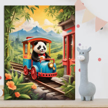 Liebenswürdiger Panda-Zugfahrt AI-Kunst
