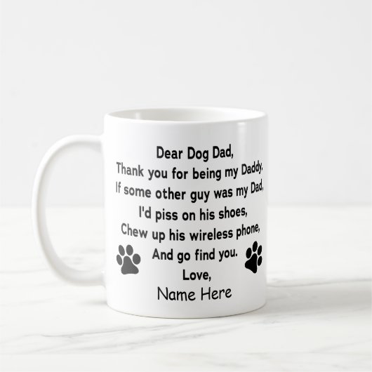 Lieber Hund Vater mit Individuelle Name Kaffee Tas Kaffeetasse (Links)