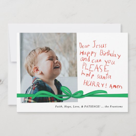 "Lieber Jesus" Red Crayon Note Foto Weihnachtskart (Vorderseite)