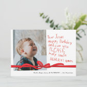 "Lieber Jesus" Red Crayon Note Foto Weihnachtskart (Stehend Vorderseite)