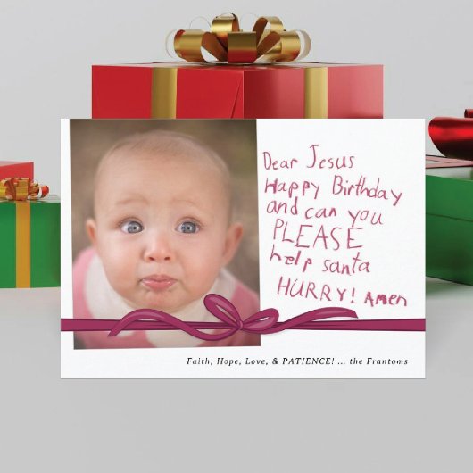 "Lieber Jesus" Wine Crayon Note Foto Weihnachtskar