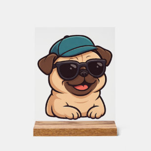 Lieber Mops mit Sonnenbrille Sommerfreude Cartoon Acrylschild
