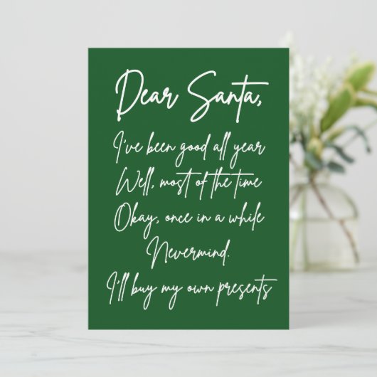 Lieber Weihnachten Ich kaufe mein eigenes Zeug Wei Karte (Stehend Vorderseite)