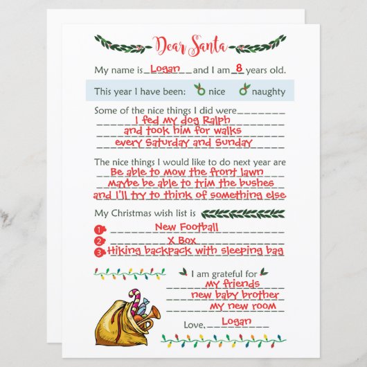 Lieber Weihnachtsbrief (Vorne/Hinten)