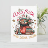 Lieber Weihnachtsmann, bitte mehr Bücher  Feiertagskarte (Stehend Vorderseite)