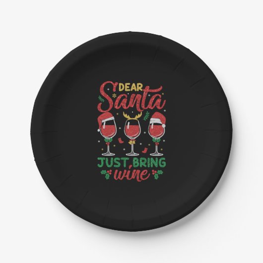Lieber Weihnachtsmann bringen Wein Pappteller (Vorderseite)